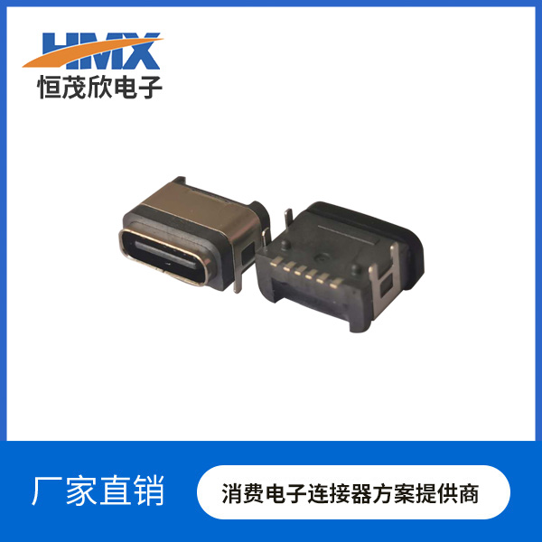 TYPE C 6P防水母座主（外壳四脚插板端子）